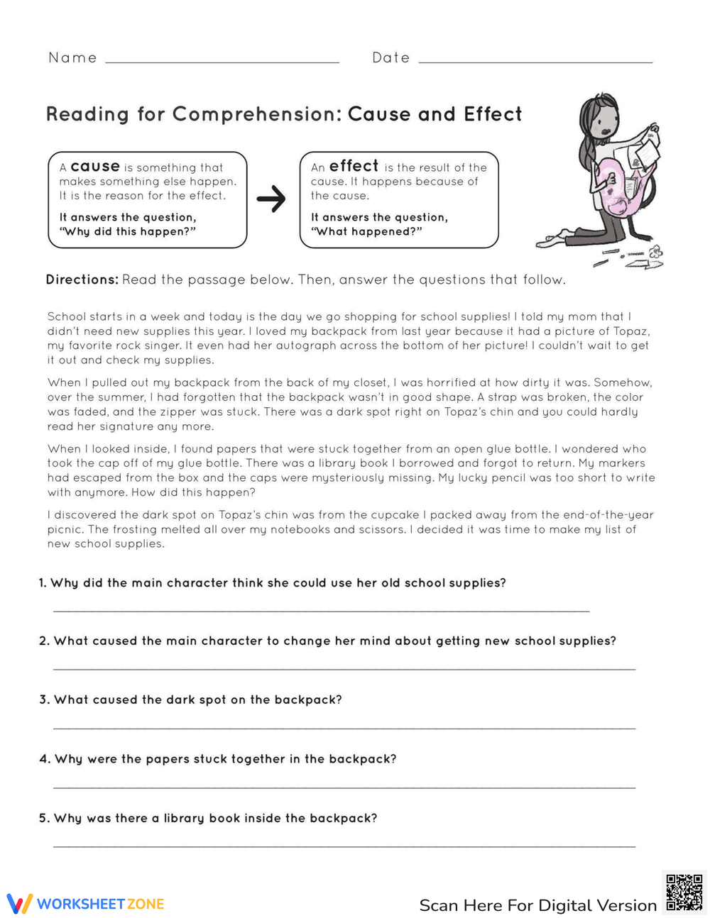 Cause And Effect Reading Comprehension Fun Worksheet