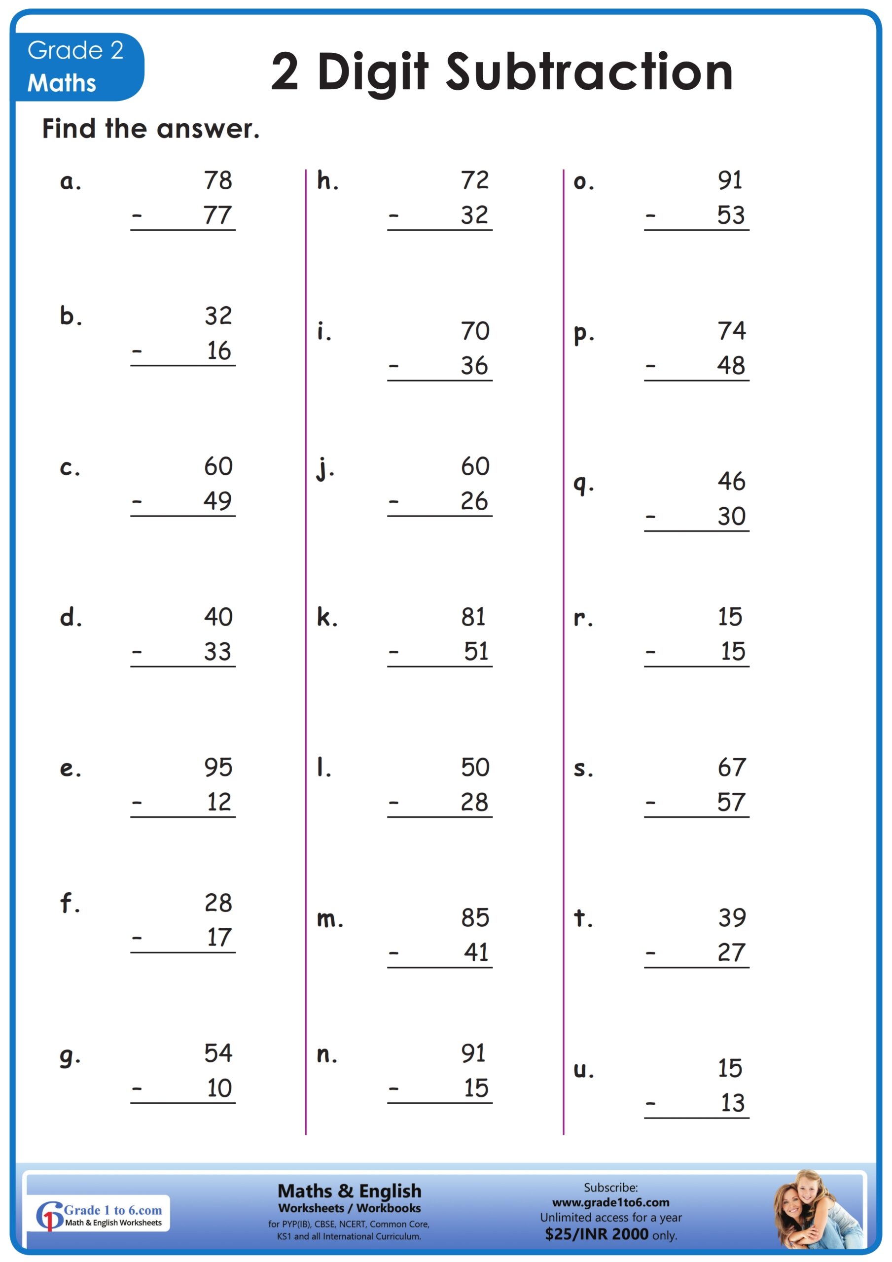 CBSE Class 2 Subtraction Worksheet For Free And No Login