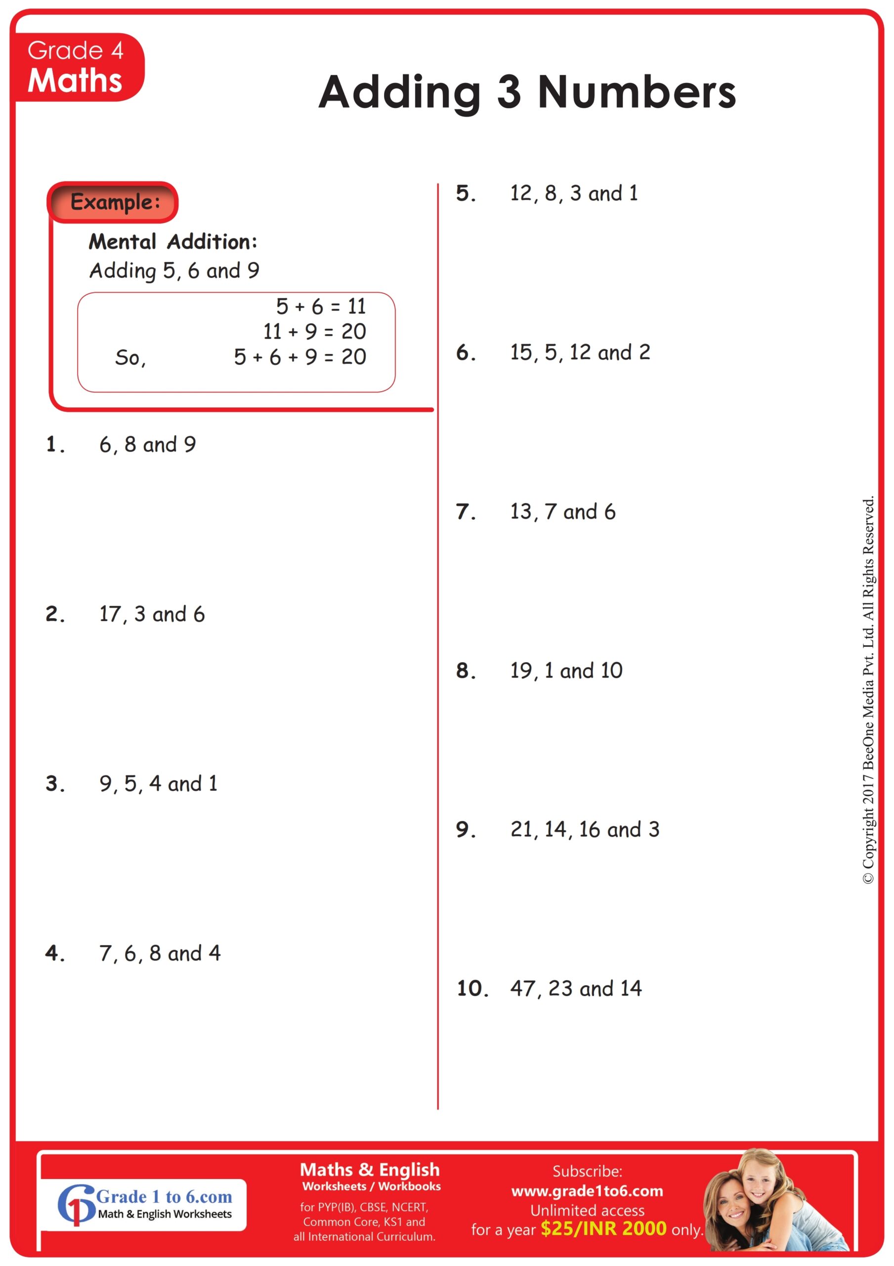 CBSE Class 4 Addition Worksheets Mental Maths