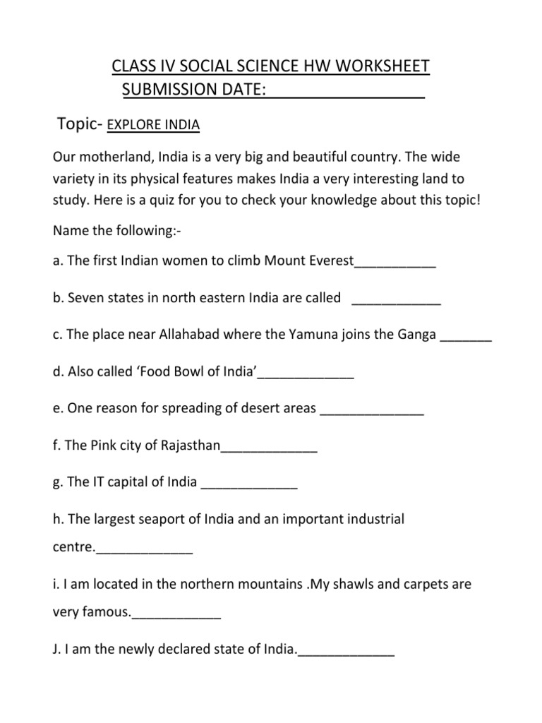 CBSE Class 4 Social Studies Worksheet Explore India PDF Worksheets Library CBSE Class 4 Social Studies Worksheet Explore India PDF Worksheets Library