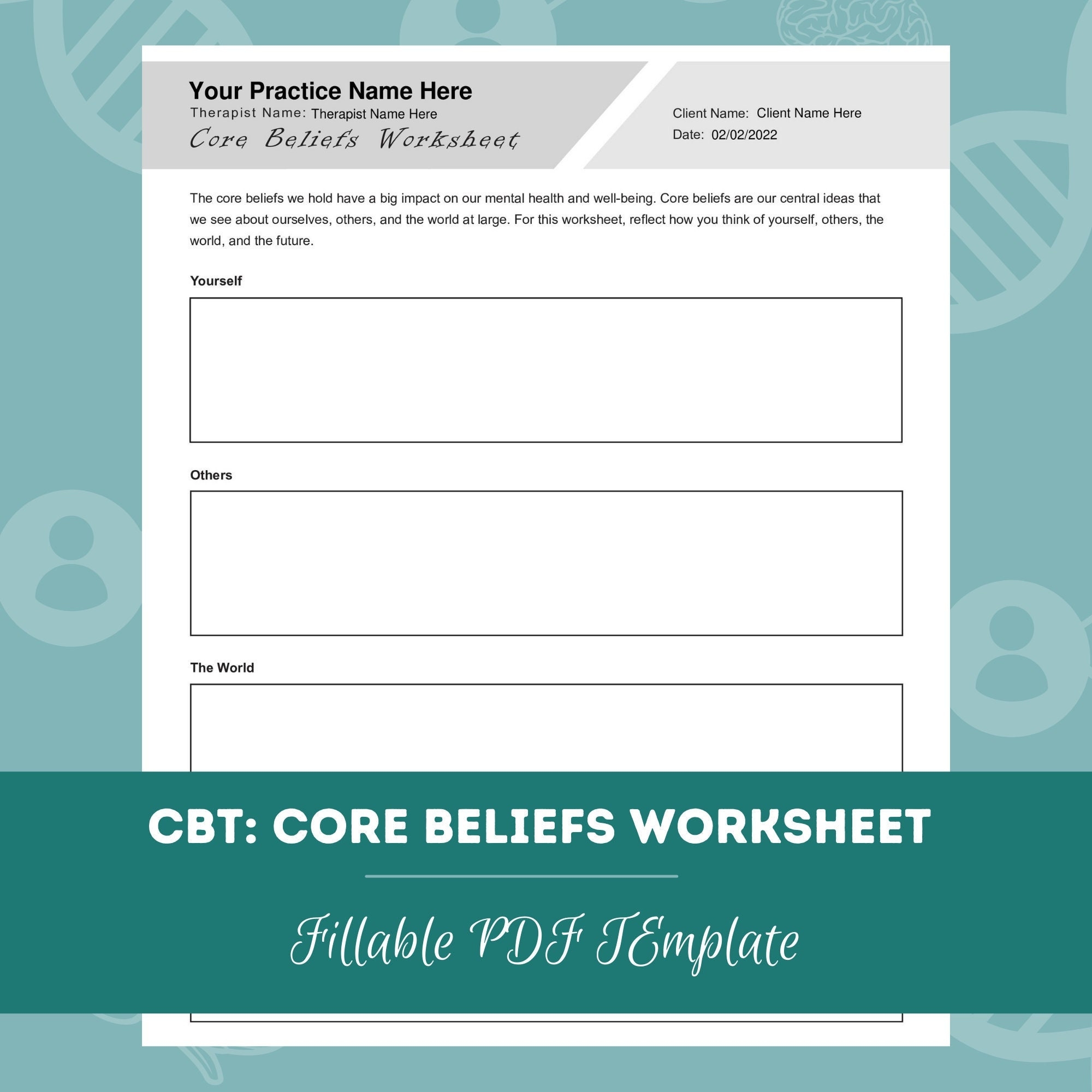 CBT Core Beliefs Worksheet Editable Fillable PDF For Counselors Psychologists Psychiatrists Social Workers Therapists Etsy Canada