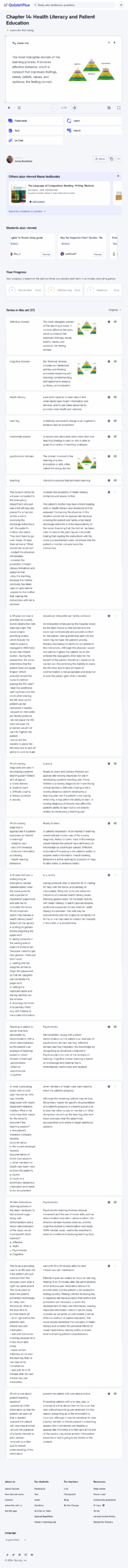 Chapter 14 Study Guide Health Literacy Patient Education Quizlet Studocu