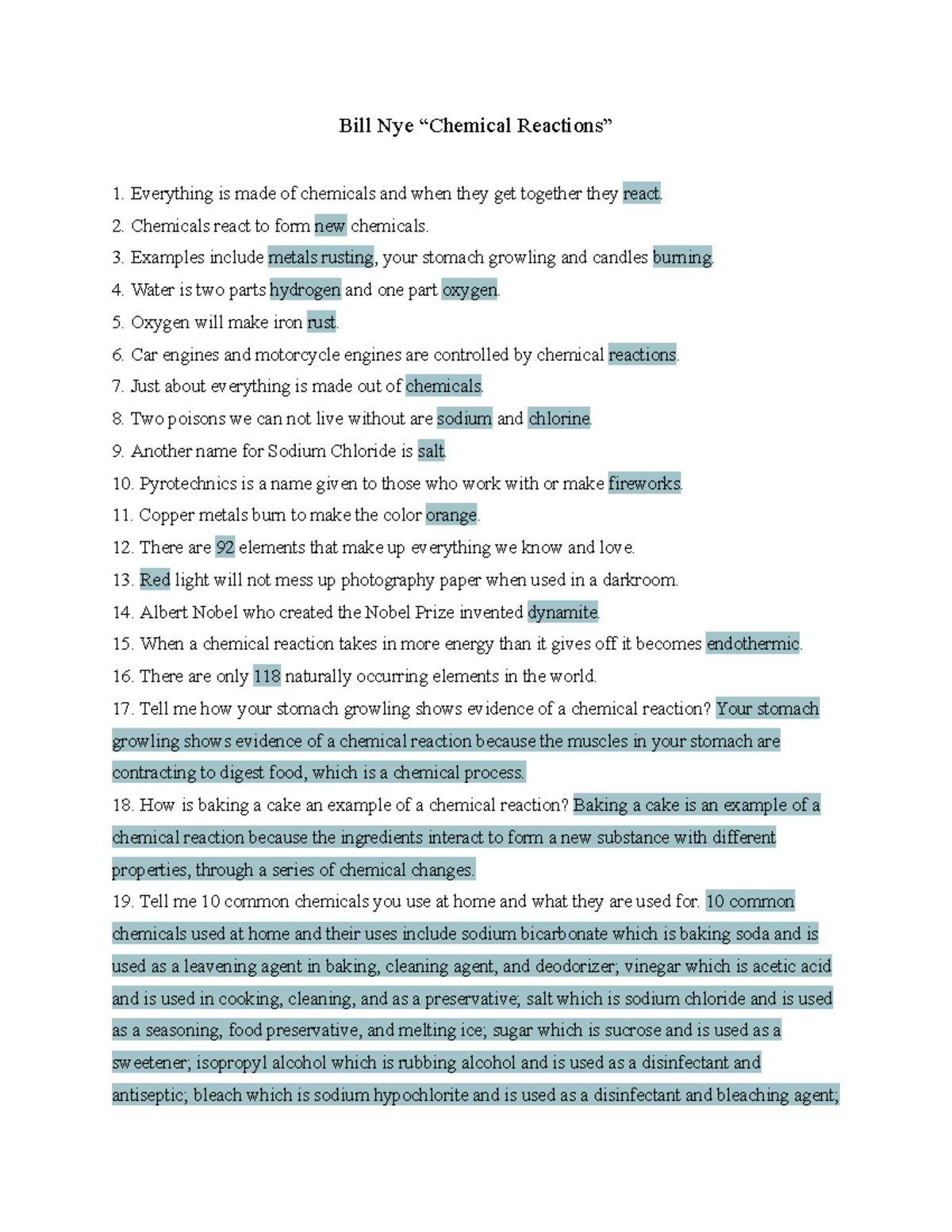 Chemical Reactions Worksheet Understanding Everyday Chemistry Studocu