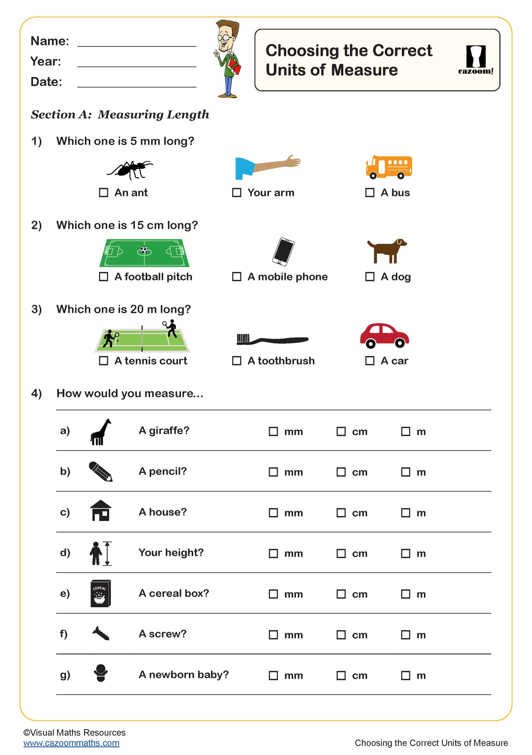 Choosing The Correct Units Of Measure Worksheet PDF Printable Number Worksheets