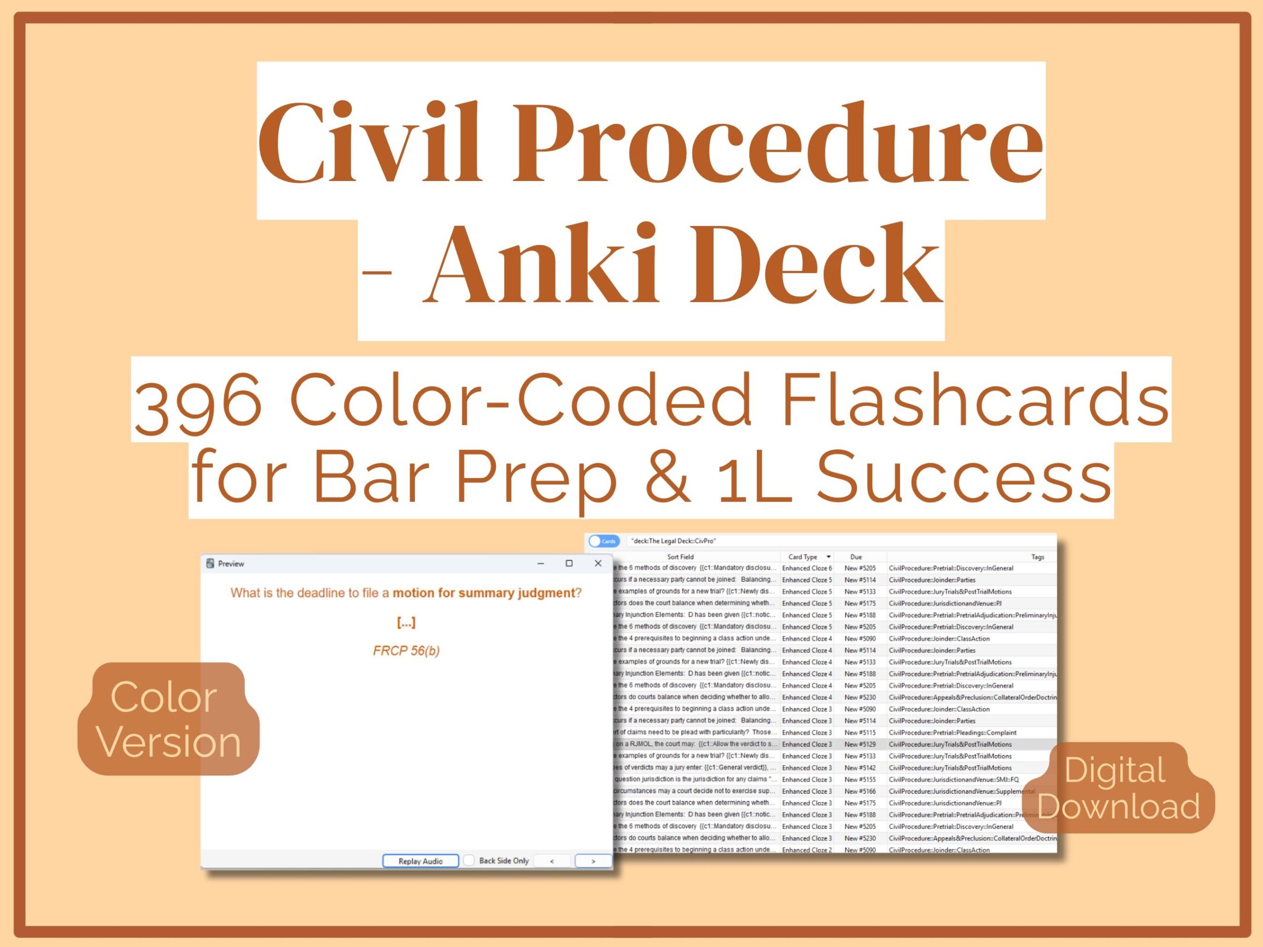 Civil Procedure Anki Flashcards 396 Notes The Legal Deck Color Coded Rule based Tagged Bar Exam Law School Etsy