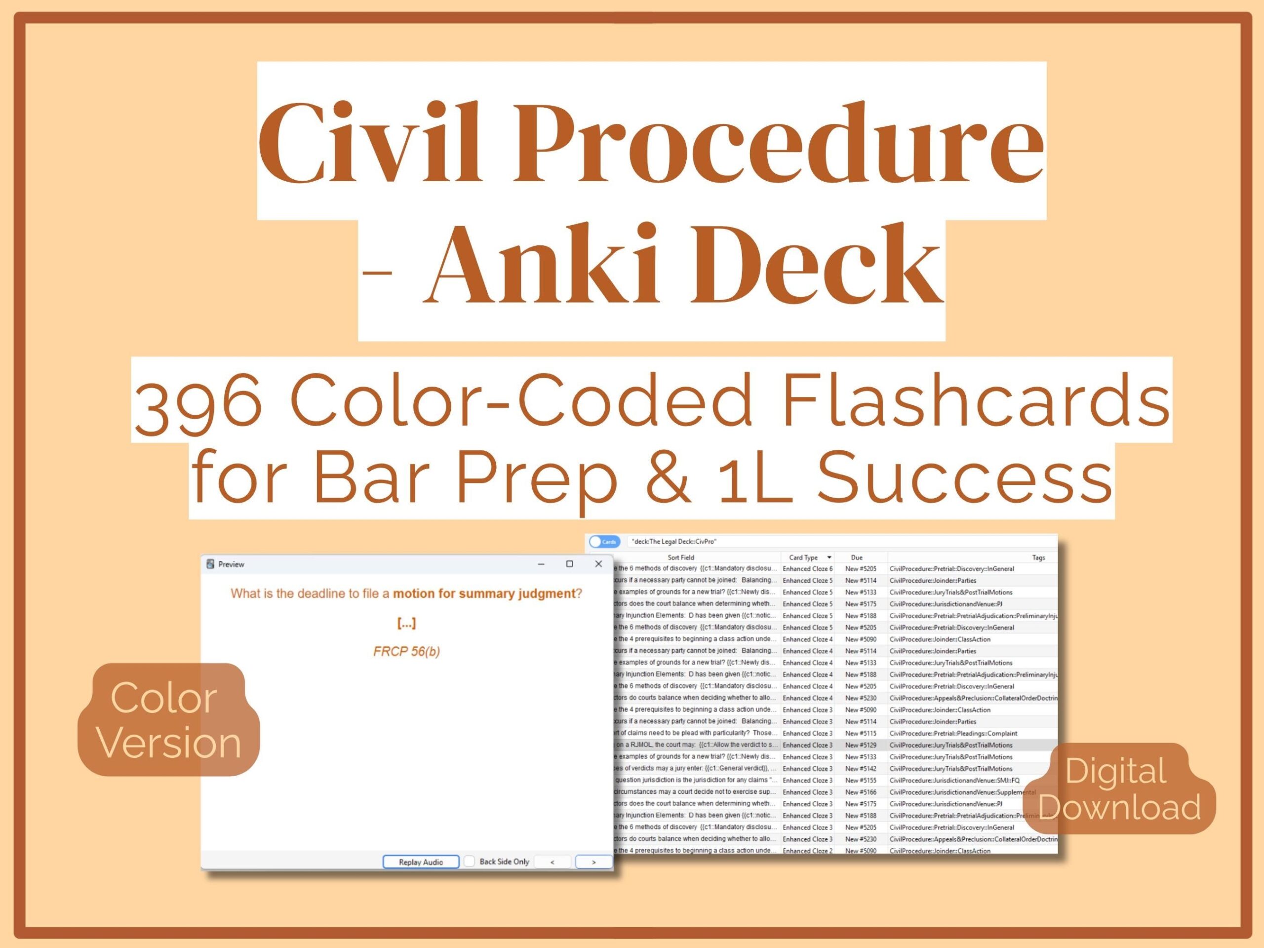 Civil Procedure Anki Flashcards 396 Notes The Legal Deck Color Coded Rule based Tagged Bar Exam Law School Etsy