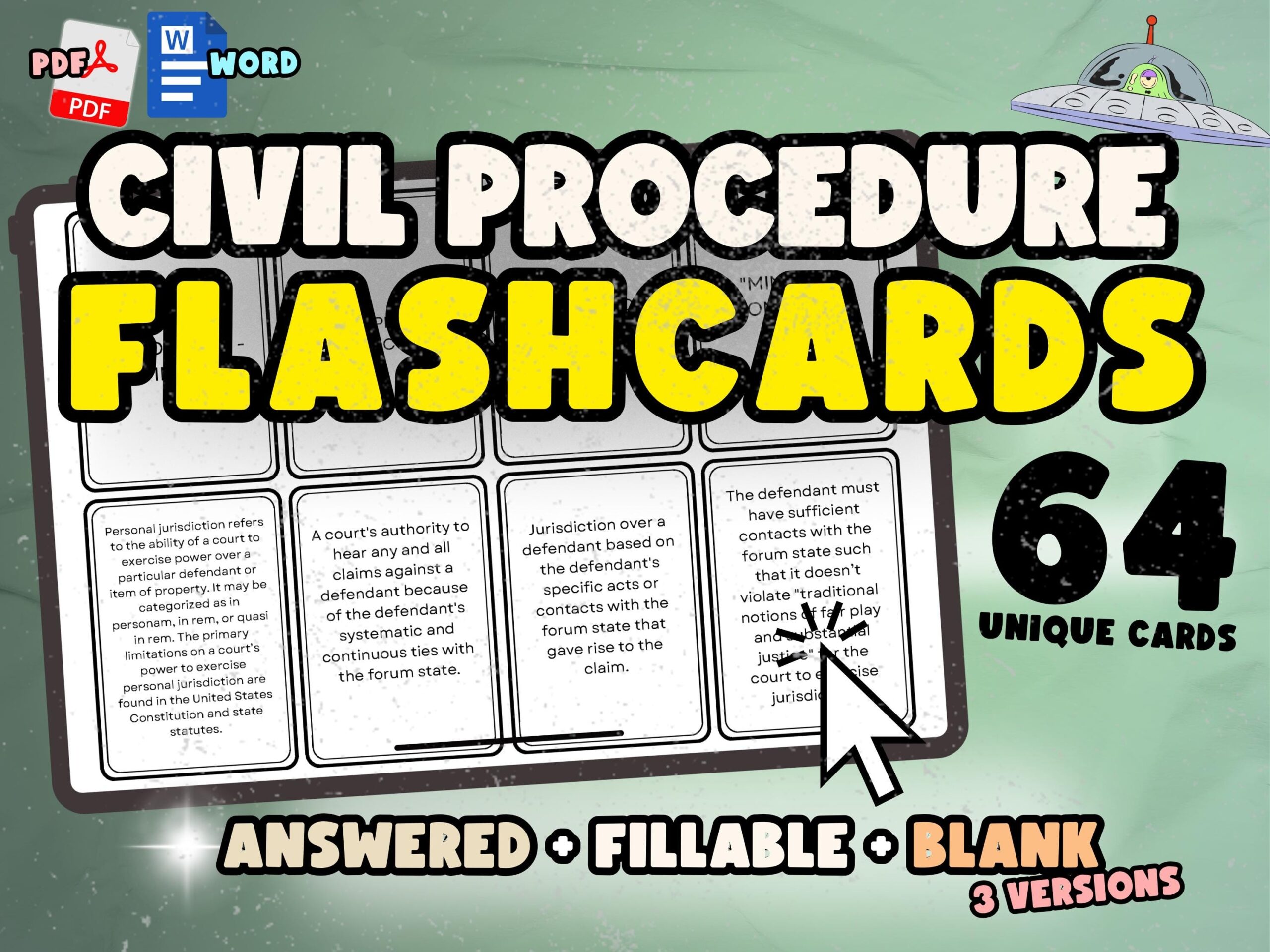 Civil Procedure Flashcards 64 Printable Digital Cards Answered Fillable Blank PDF Word Law School Study Aid Etsy Australia