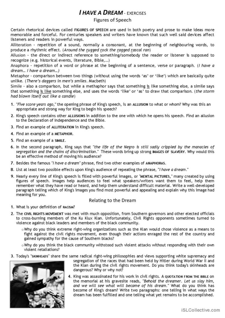 Civil Rights Movement I Have A Drea English ESL Worksheets Pdf Doc