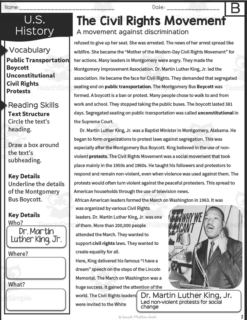 Civil Rights Movement Reading Packet By Teach Simple