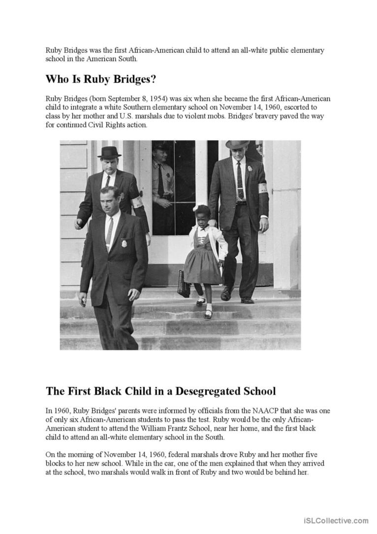 Civil Rights Ruby Bridges Reading English ESL Worksheets Pdf Doc
