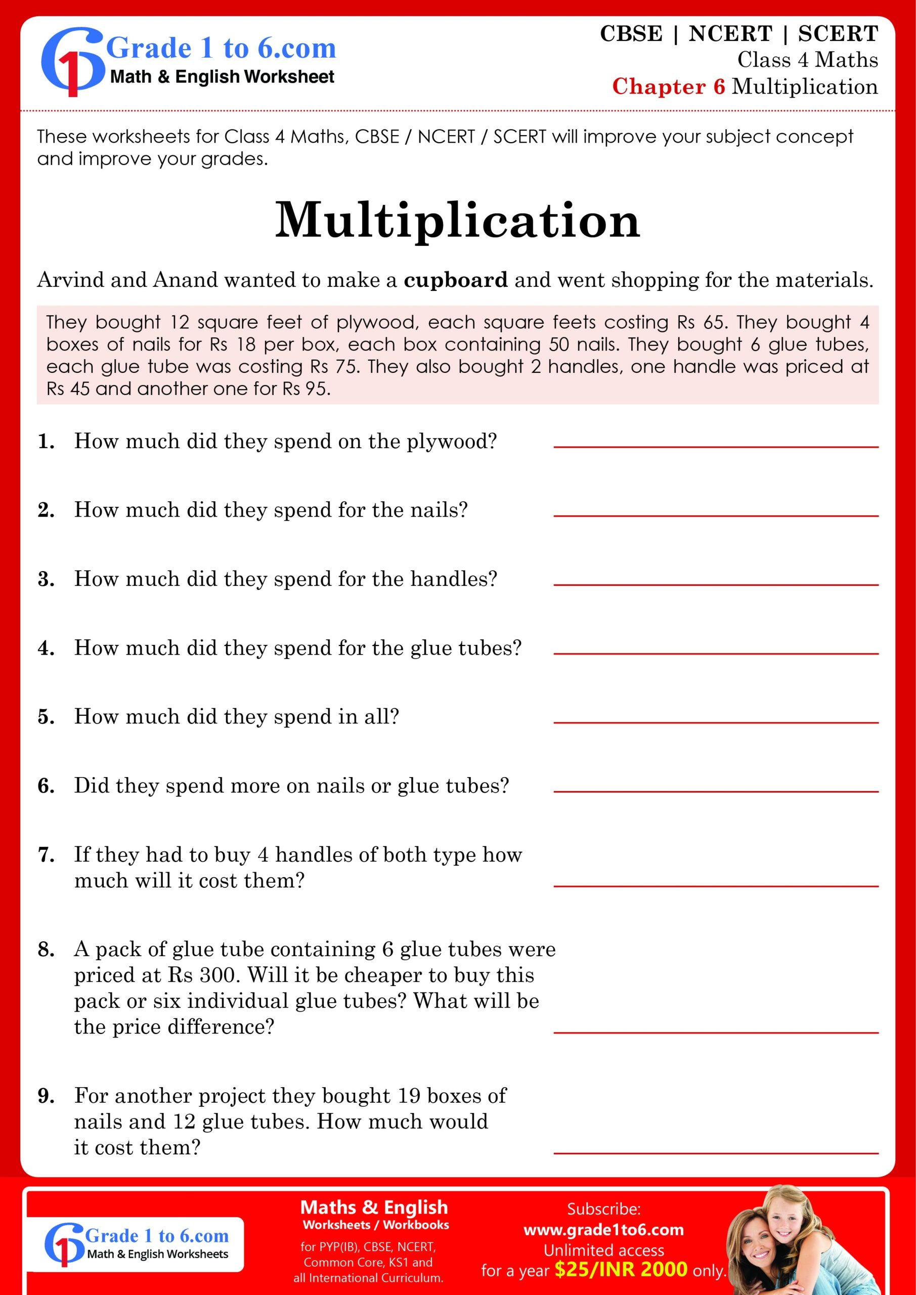 class 4 maths worksheets with answers pdf