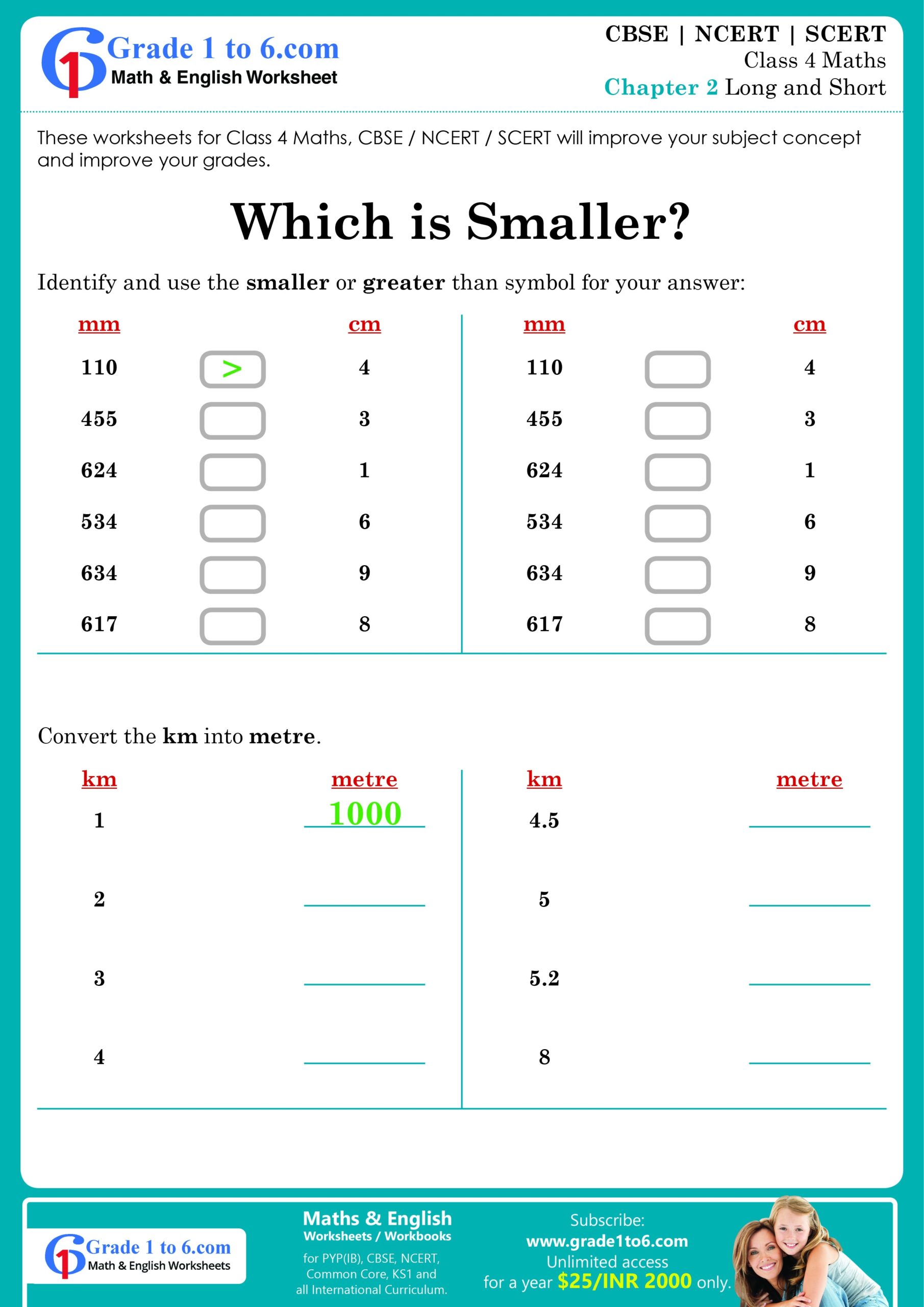 Class 4 Maths Worksheets Grade1to6