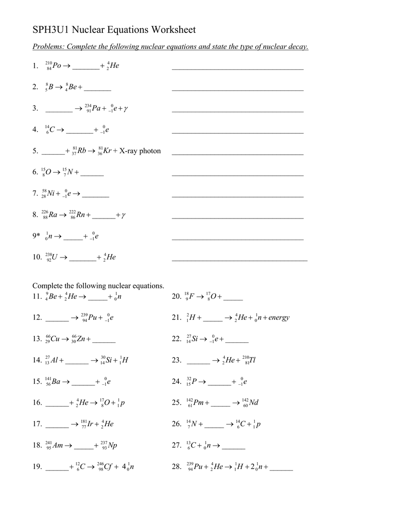 Classification Of Nuclear Reactions Practice Worksheet Worksheets Library