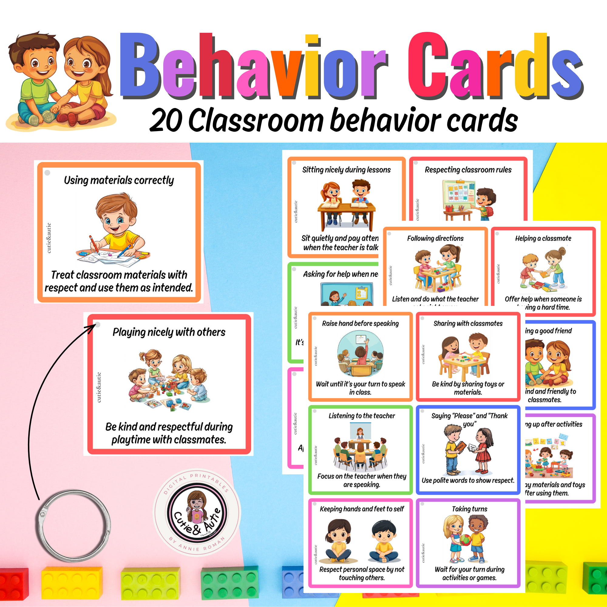 Classroom Behavior Rules Flashcards 20 Visual Cards For Teaching Good Behavior Classful