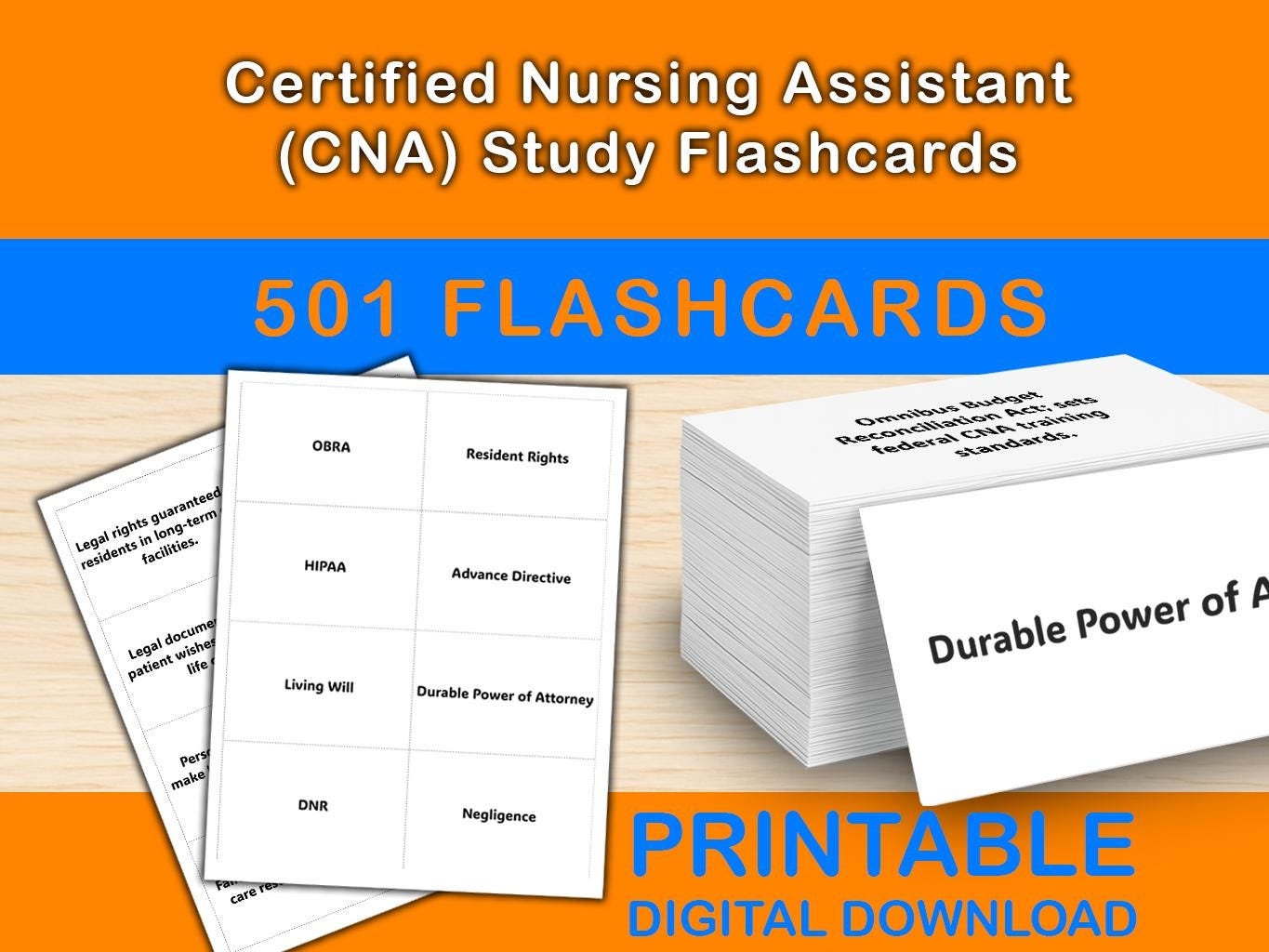 CNA Exam Prep Flashcards 501 Terms Definitions printable PDF Download Etsy