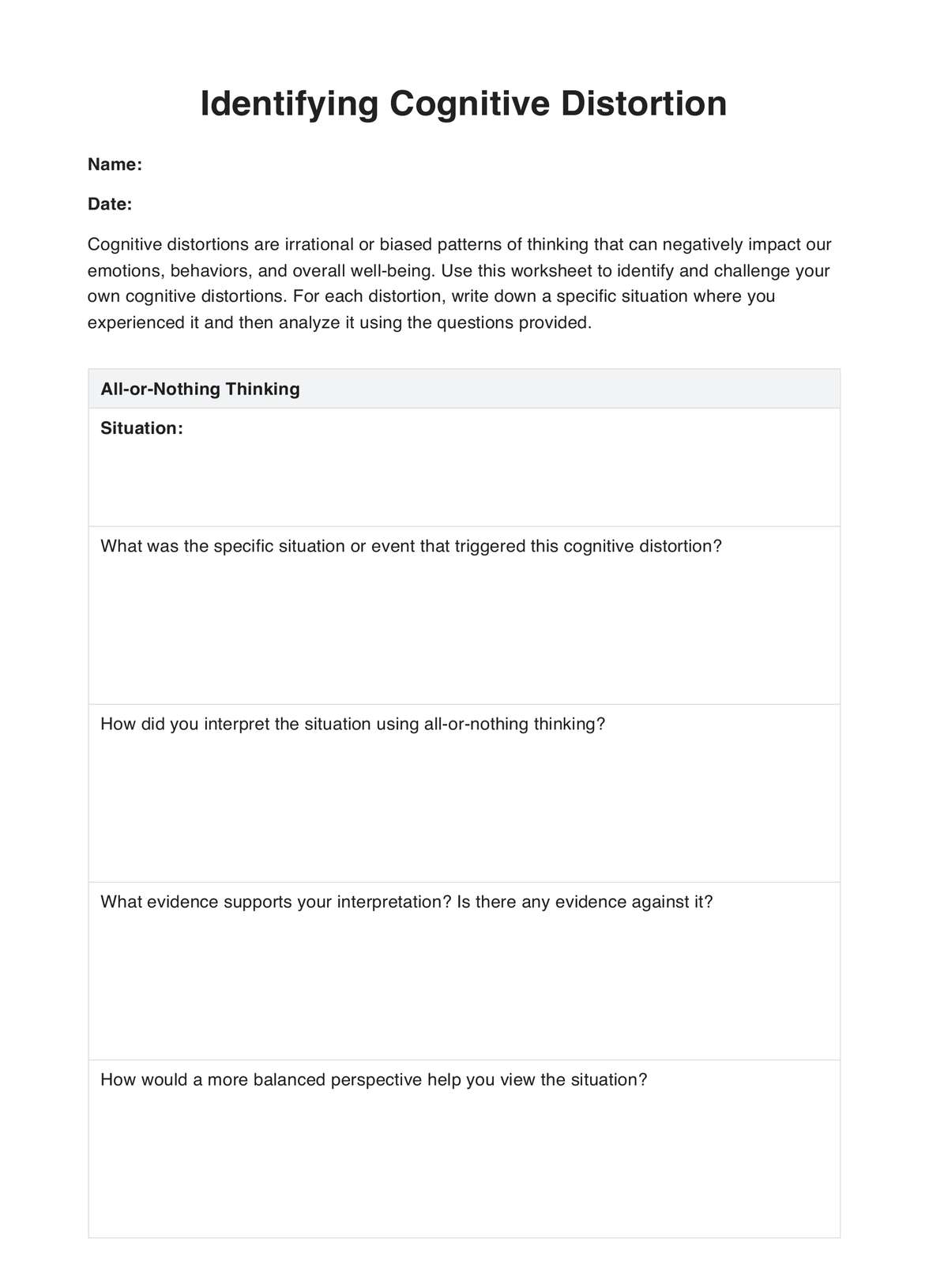 Cognitive Distortions PDF