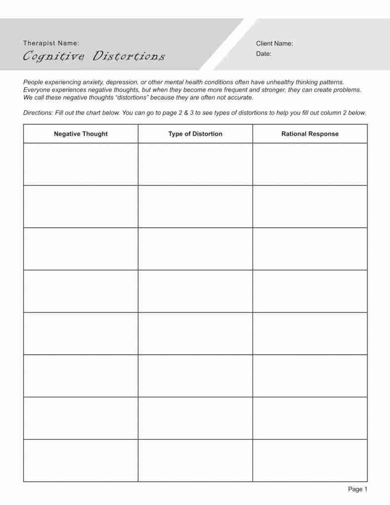 Cognitive Distortions Worksheet Editable Fillable Printable PDF TherapyPatron
