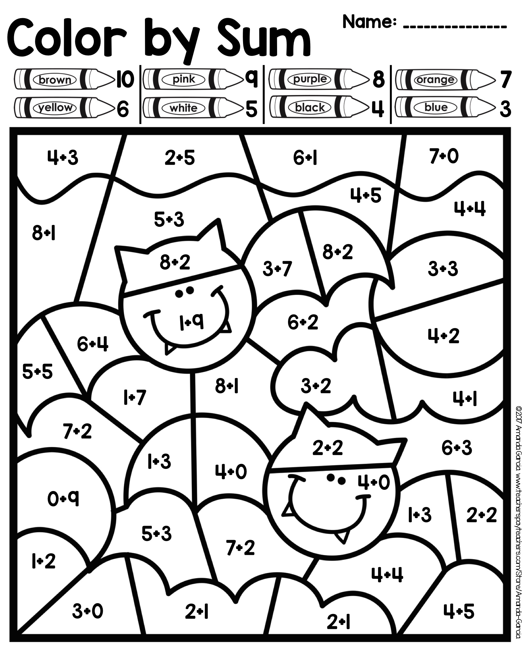 Color By Number Halloween Addition Subtraction Practice Amanda Garcia Resources