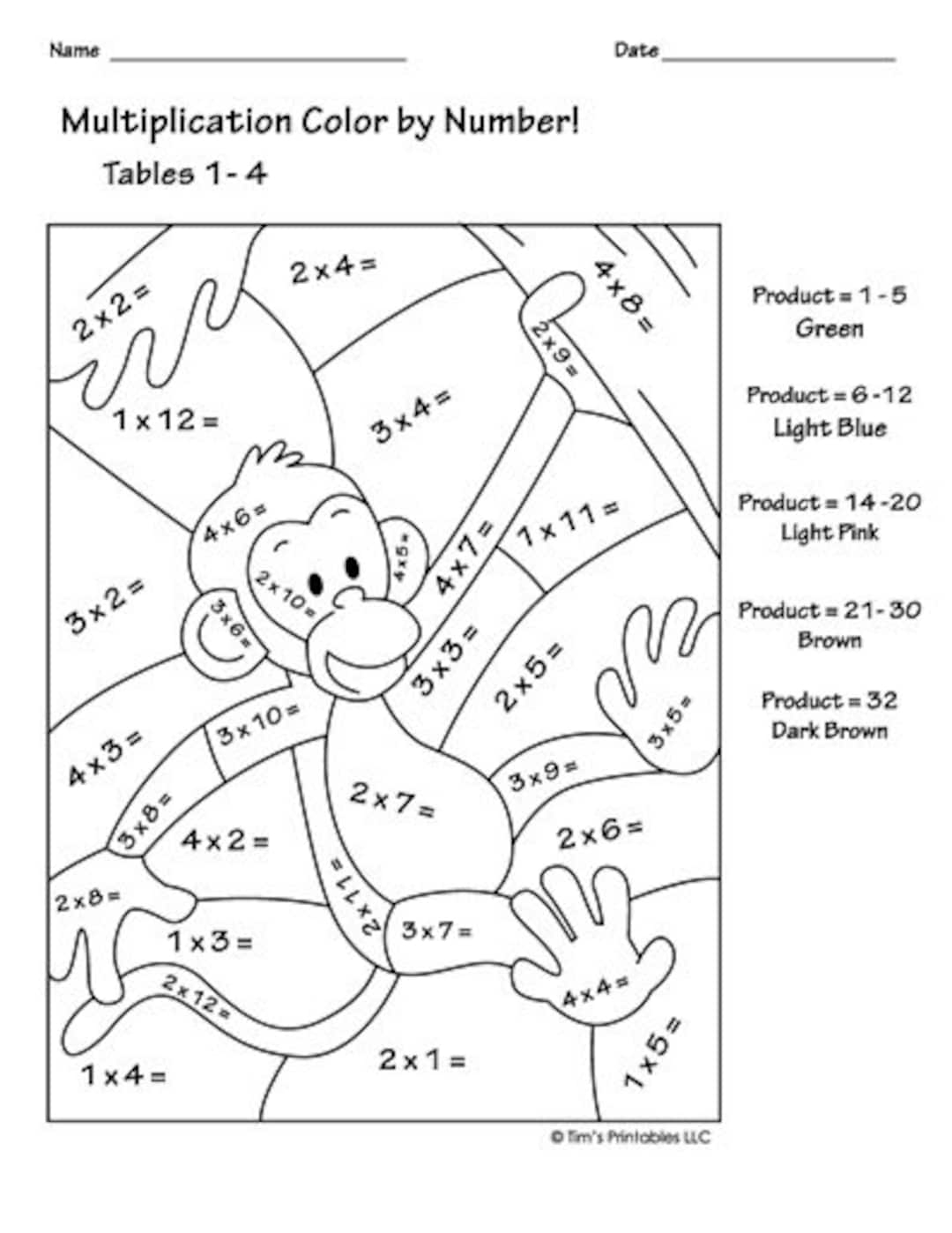 Color By Number Multiplication Worksheets PDF Etsy UK