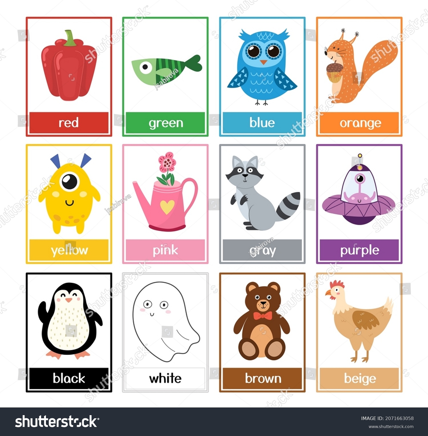 Color Flashcards Collection Cute Animals Color Stock Vector Royalty Free 2071663058 Shutterstock