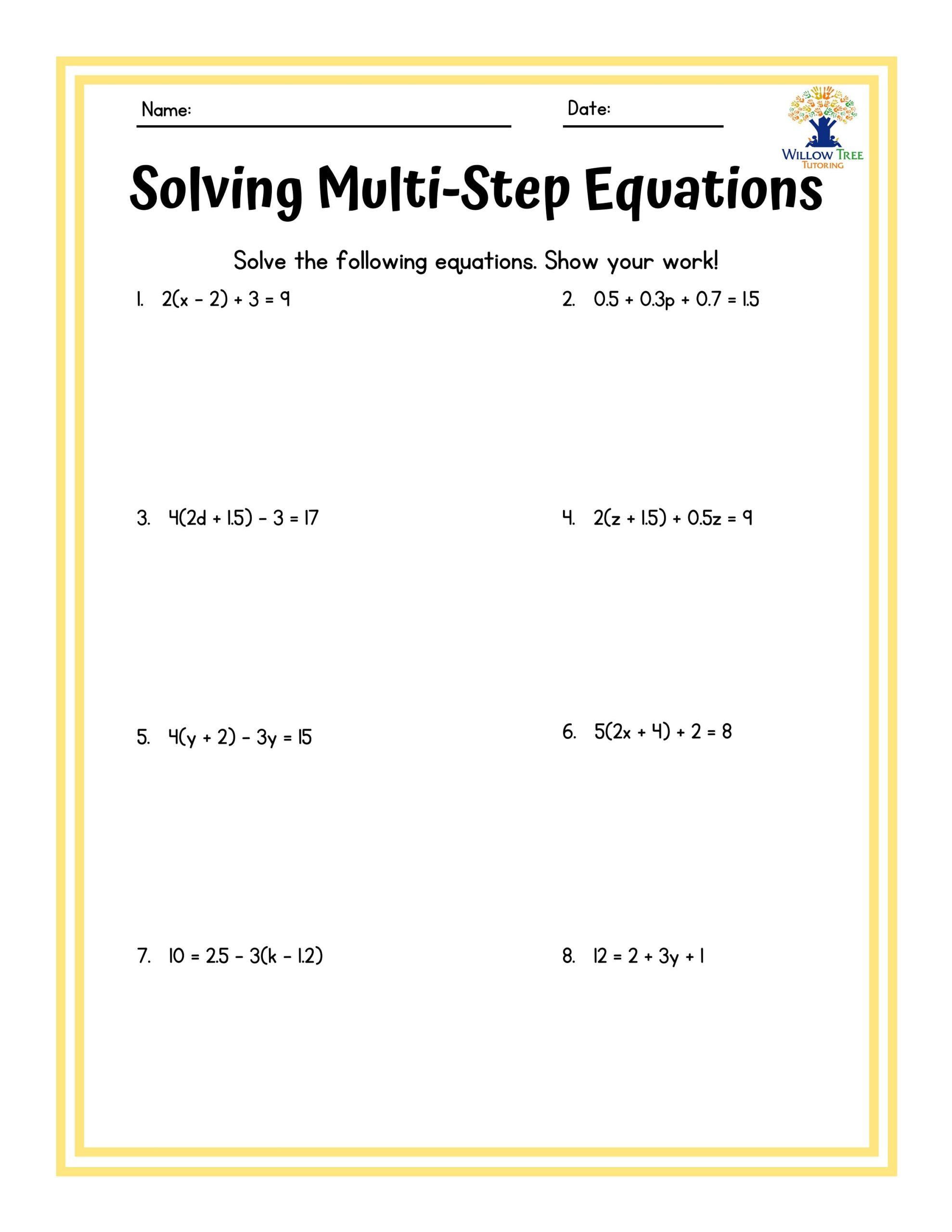 Colorful Solving Multi step Equations Tiered Worksheets Etsy UK