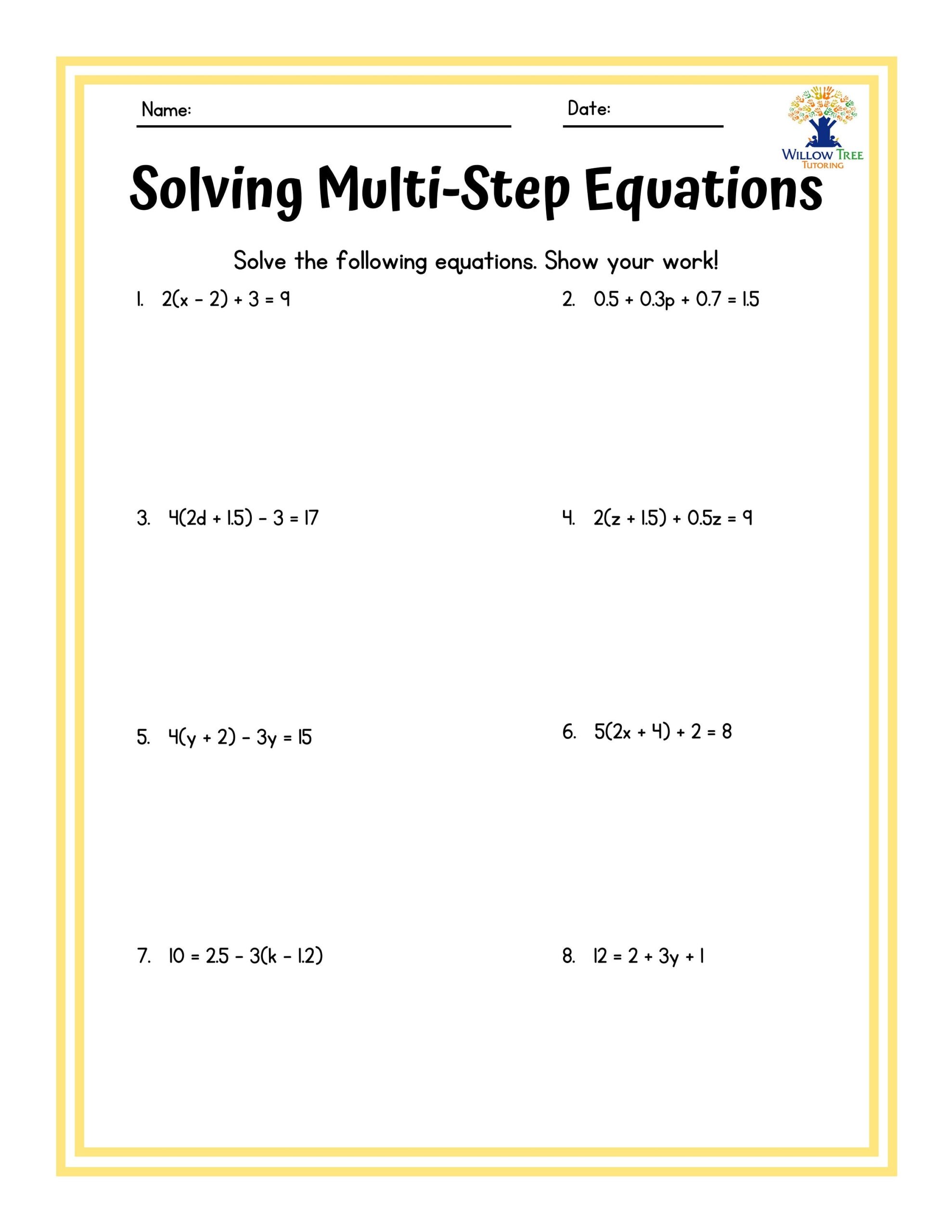 Colorful Solving Multi step Equations Tiered Worksheets Etsy UK