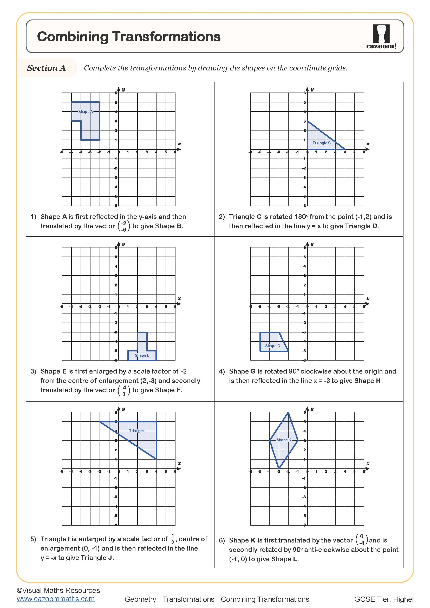 Combining Transformations Free Worksheet Printable PDF Worksheets