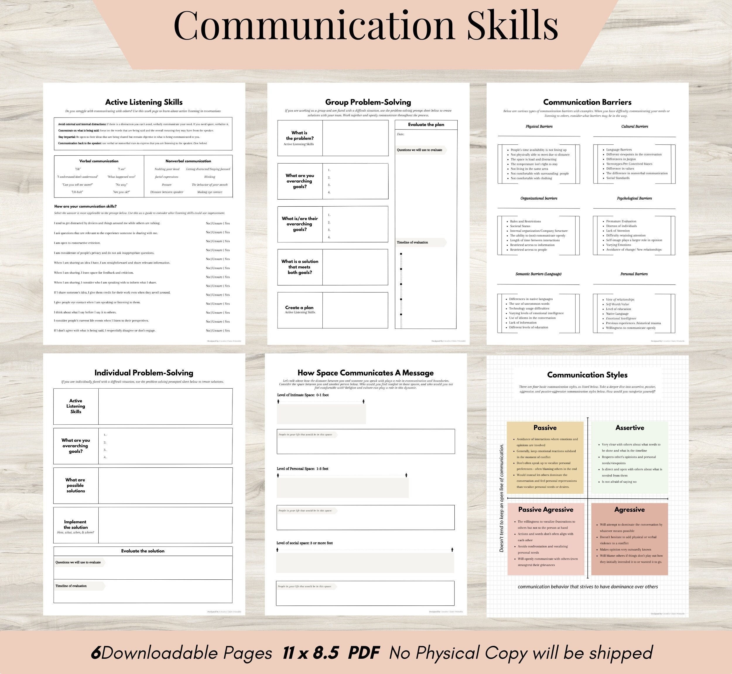 Communication Skills Worksheets Active Listening Problem solving PDF Etsy