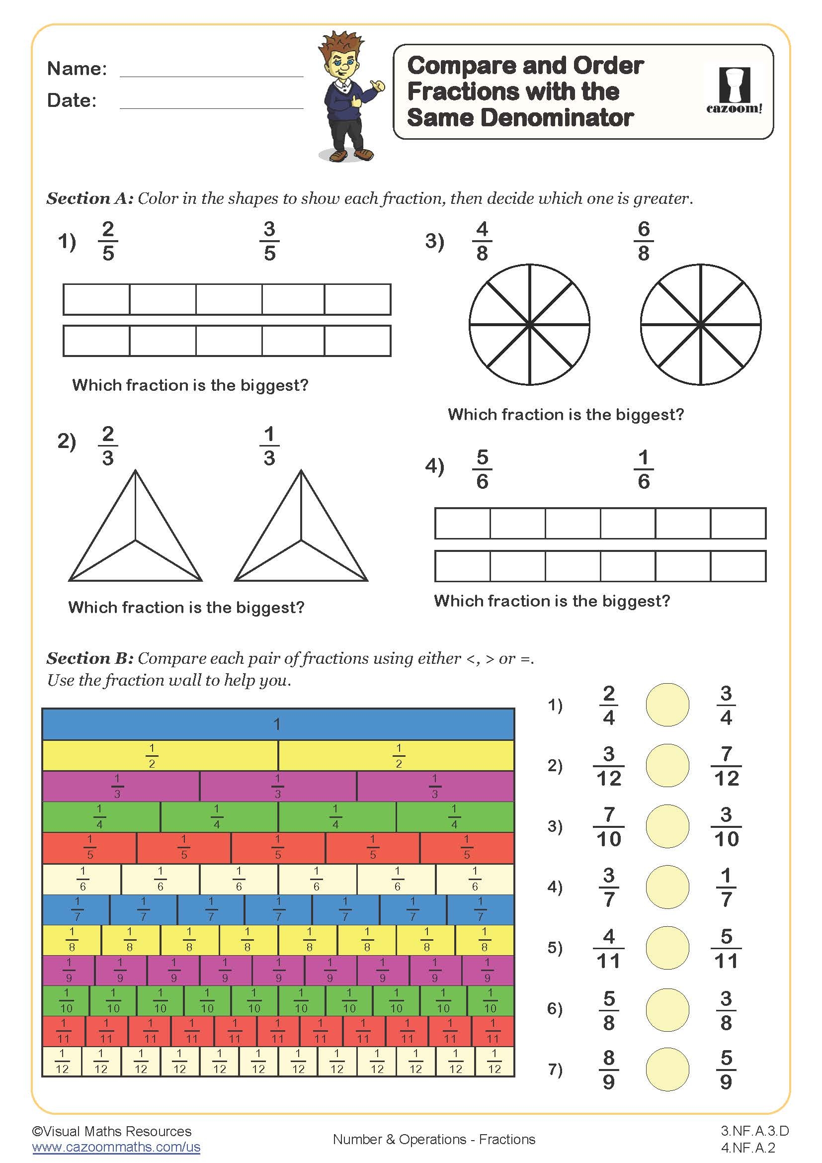 Compare And Order Fractions 3rd Grade PDF Number And Operations Worksheets Cazoom Math