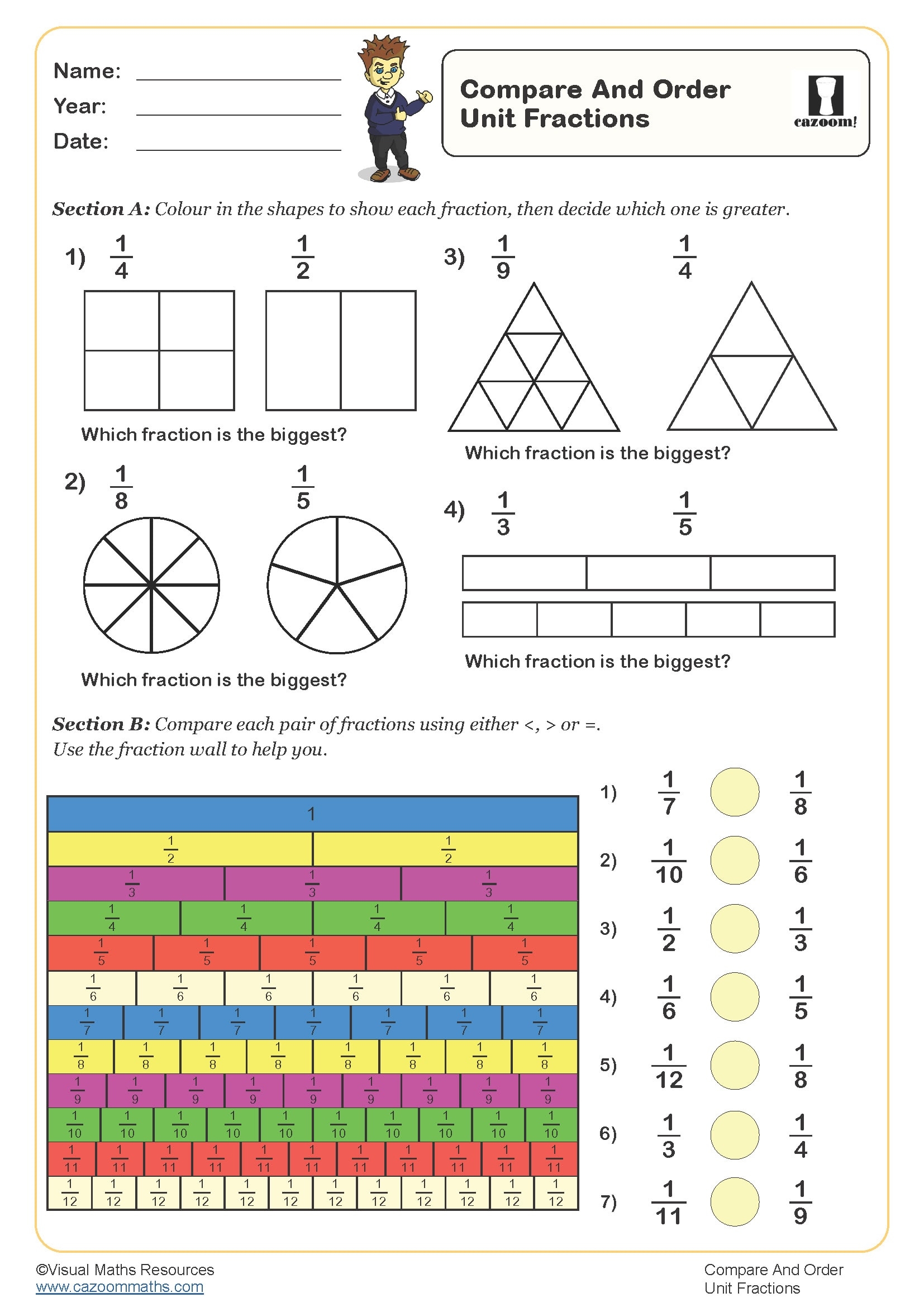 Compare And Order Fractions With The Same Denominator Worksheet Key Stage 2 PDF Number Worksheets