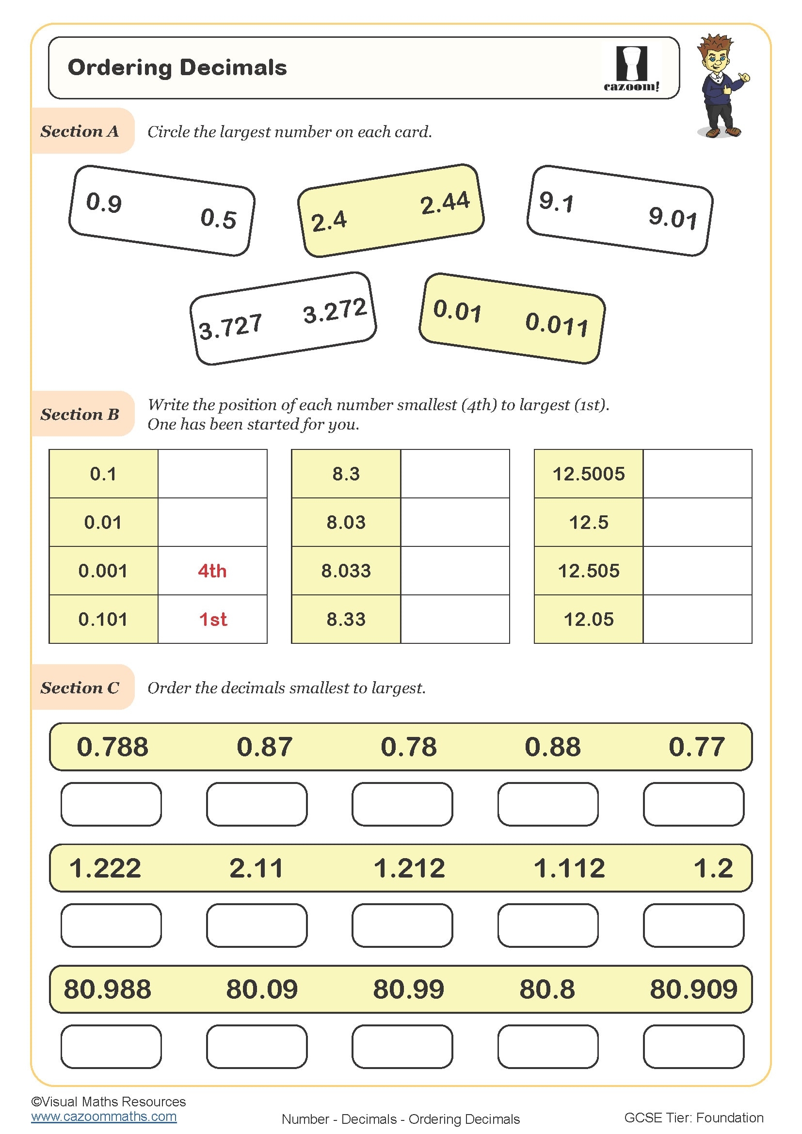 Comparing Decimals Worksheet PDF Printable Worksheet