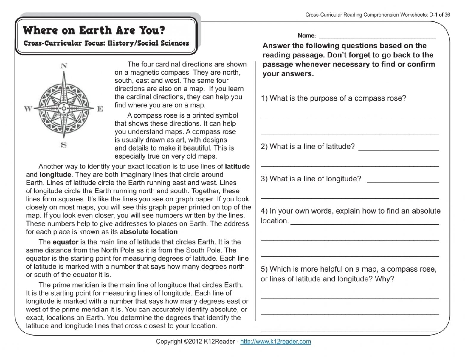 Compass Rose Lesson Worksheet