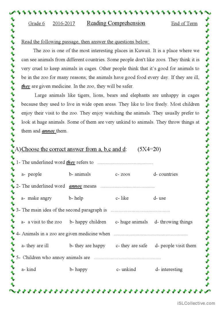 Comprehension Passage For Grade 6 Ge English ESL Worksheets Pdf Doc Comprehension Passage For Grade 6 Ge English ESL Worksheets Pdf Doc