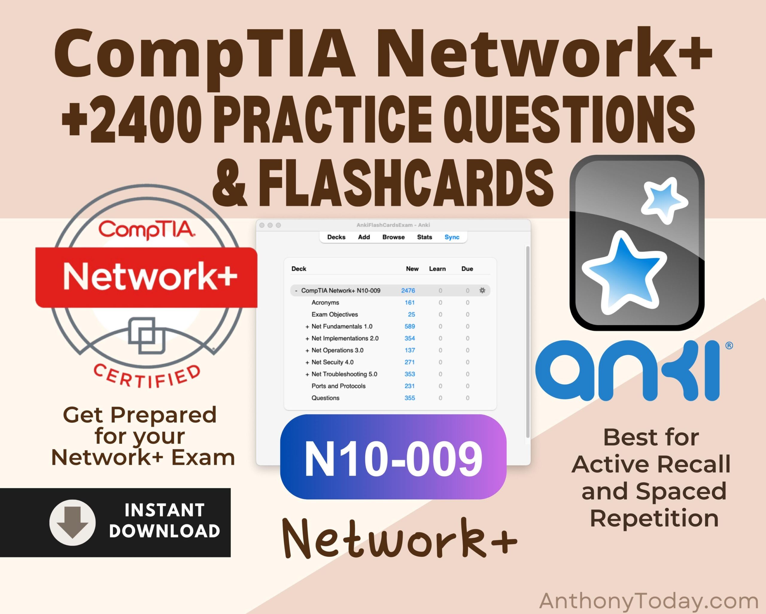 Comptia Network plus V9 N10 009 Anki Flashcards Exam Prep Study Guide digital Download Etsy