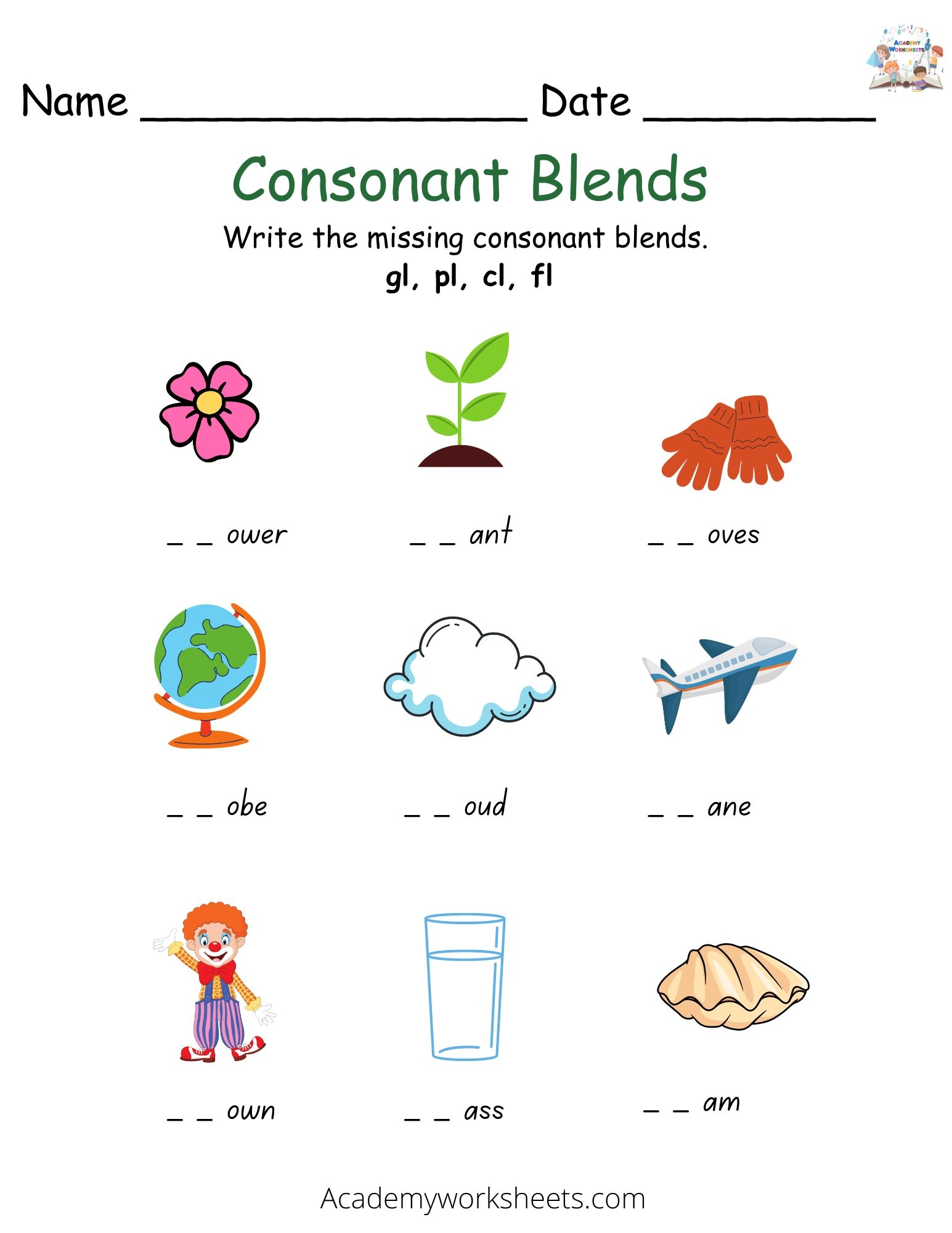 Consonant Blends Blends Fl Gl Wh Cl Academy Worksheets Consonant Blends Blends Fl Gl Wh Cl Academy Worksheets
