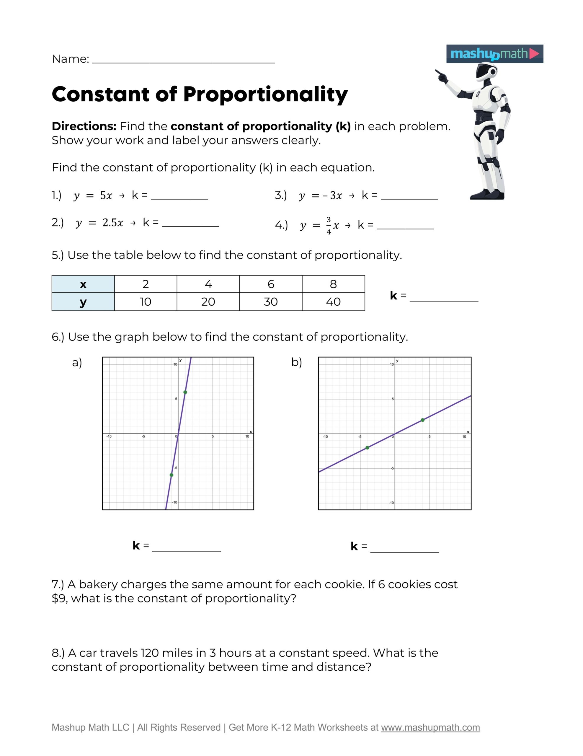 constant of proportionality worksheet