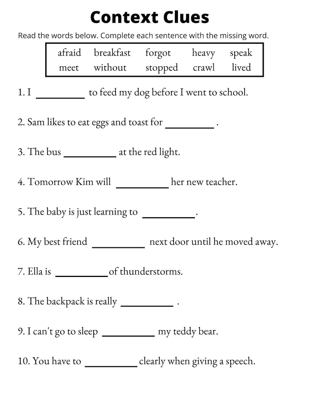 Context Clues Worksheets Vocabulary Printable 1st Through 3rd Grade Etsy UK
