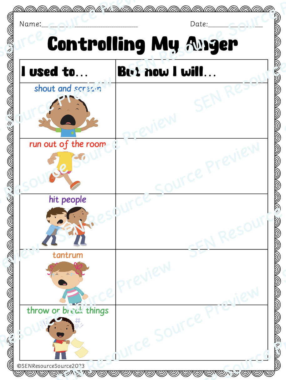 Controlling My Anger Worksheet Teaching Resources