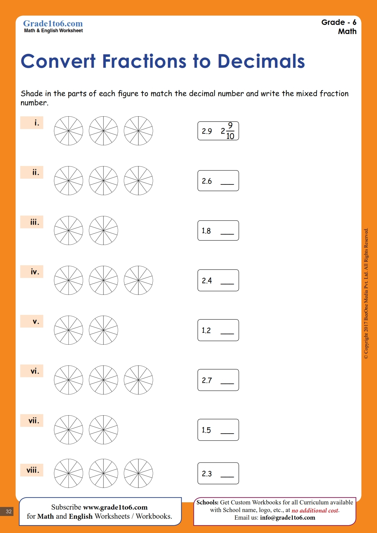Converting Fractions To Decimals Worksheets