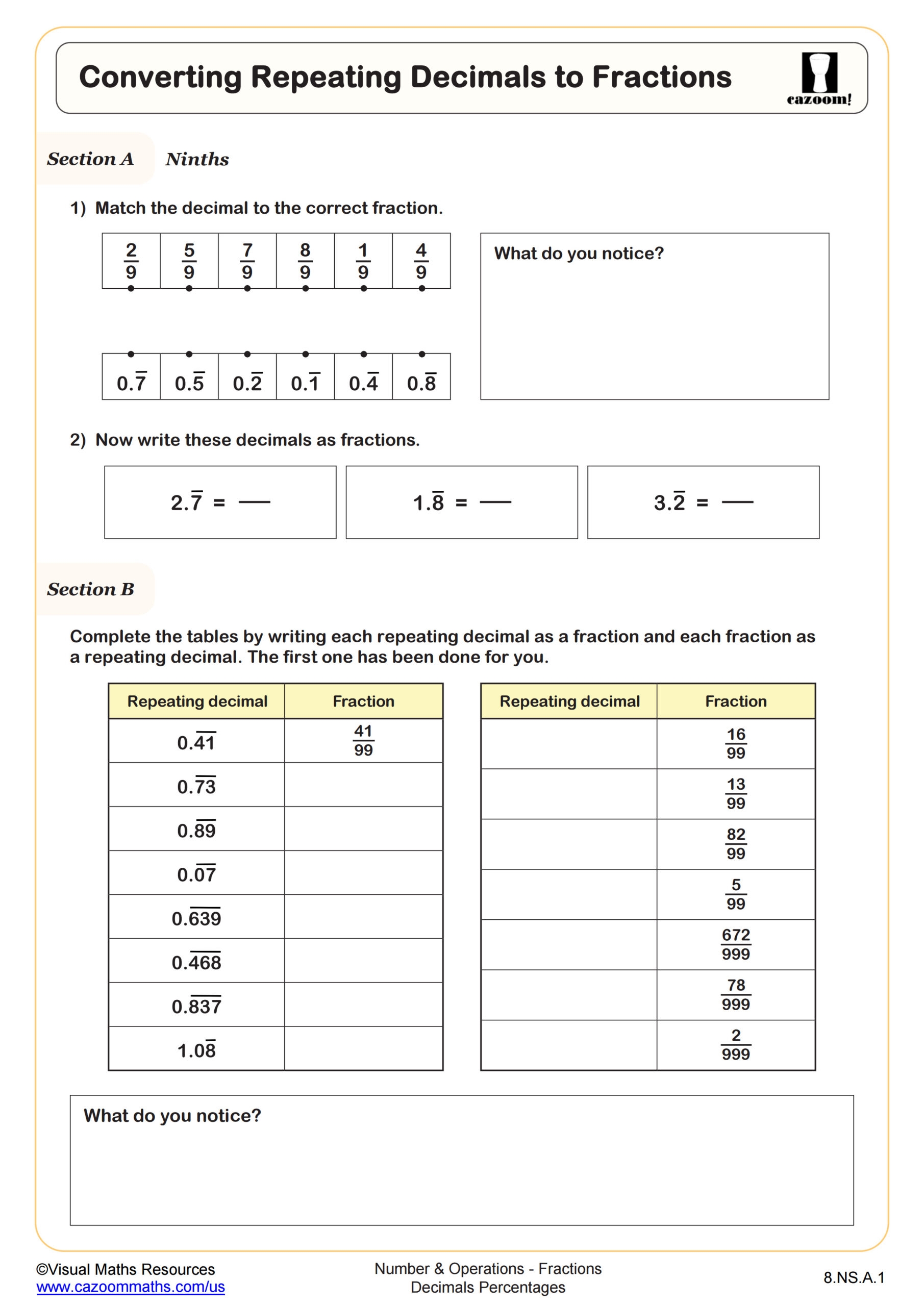 converting decimals to fractions worksheet