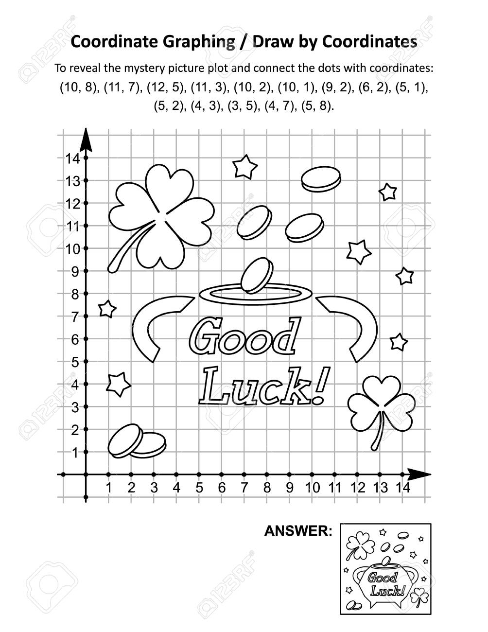 Coordinate Graphing Or Draw By Coordinates Math Worksheet With St Patrick s Day Mystery Picture Of Pot of gold Answer Included Royalty Free SVG Cliparts Vectors And Stock Illustration Image 142834570 