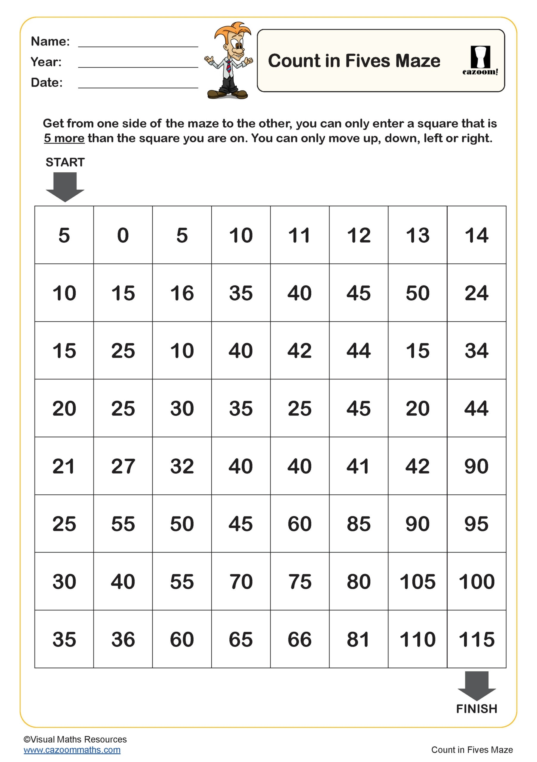 Count In 5s Maze Worksheet Key Stage 1 PDF Number Worksheets Count In 5s Maze Worksheet Key Stage 1 PDF Number Worksheets