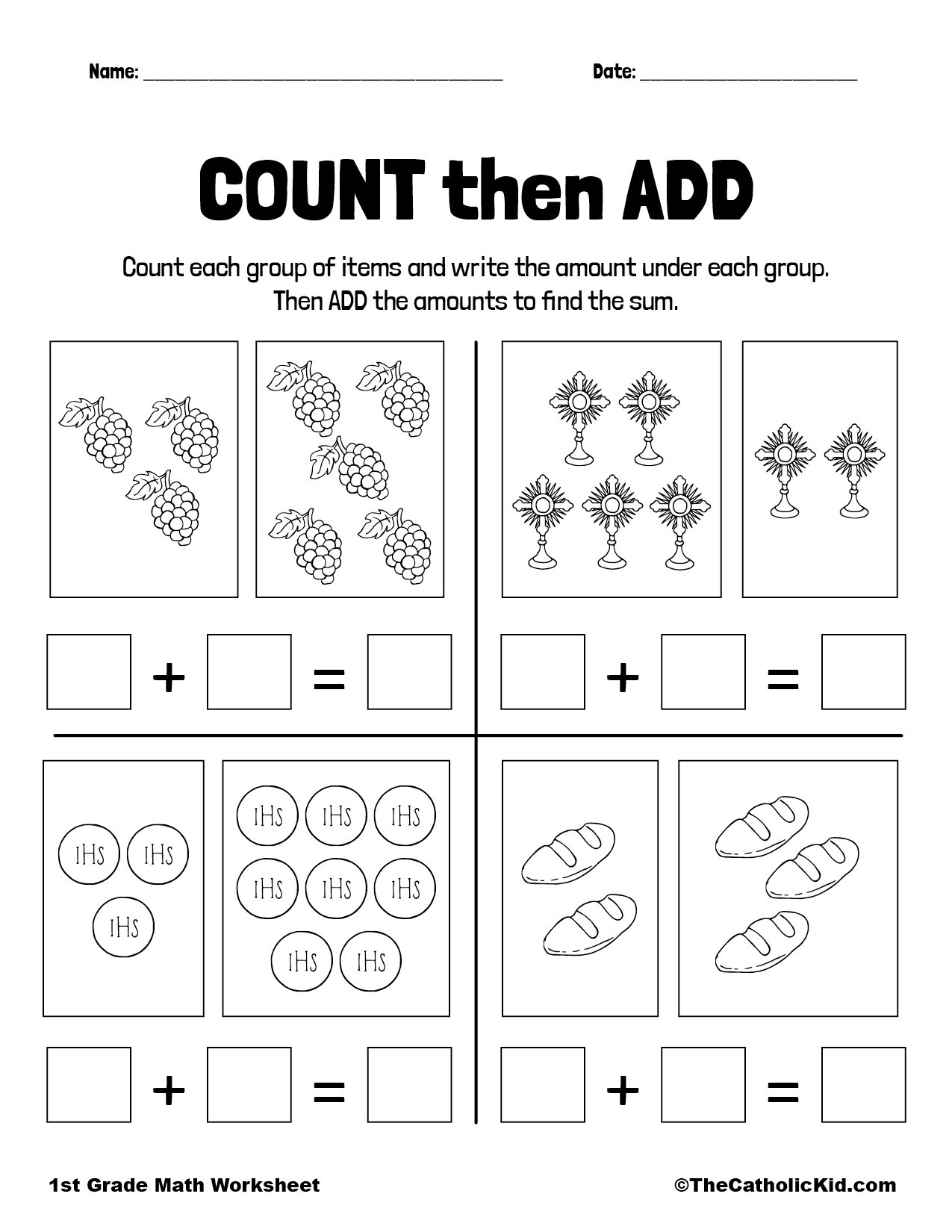 Counting And Adding 1st Grade Math Worksheet Catholic TheCatholicKid
