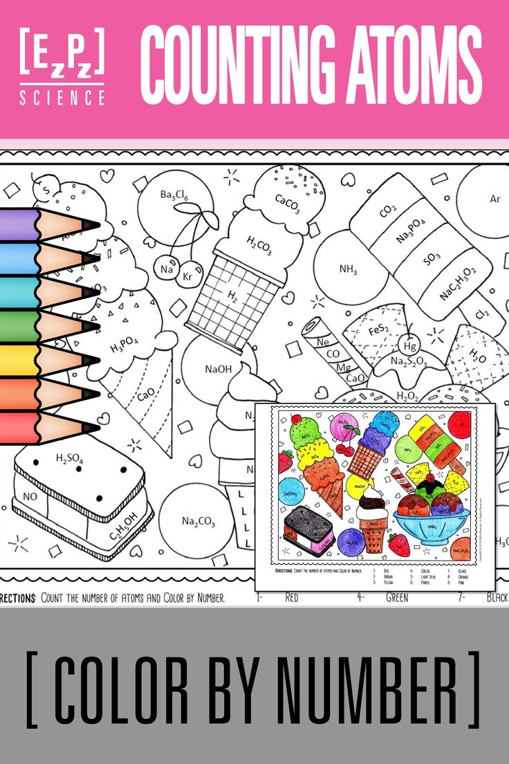 Counting Atoms Chemistry Color By Number Ice Cream No Prep Print And Go 