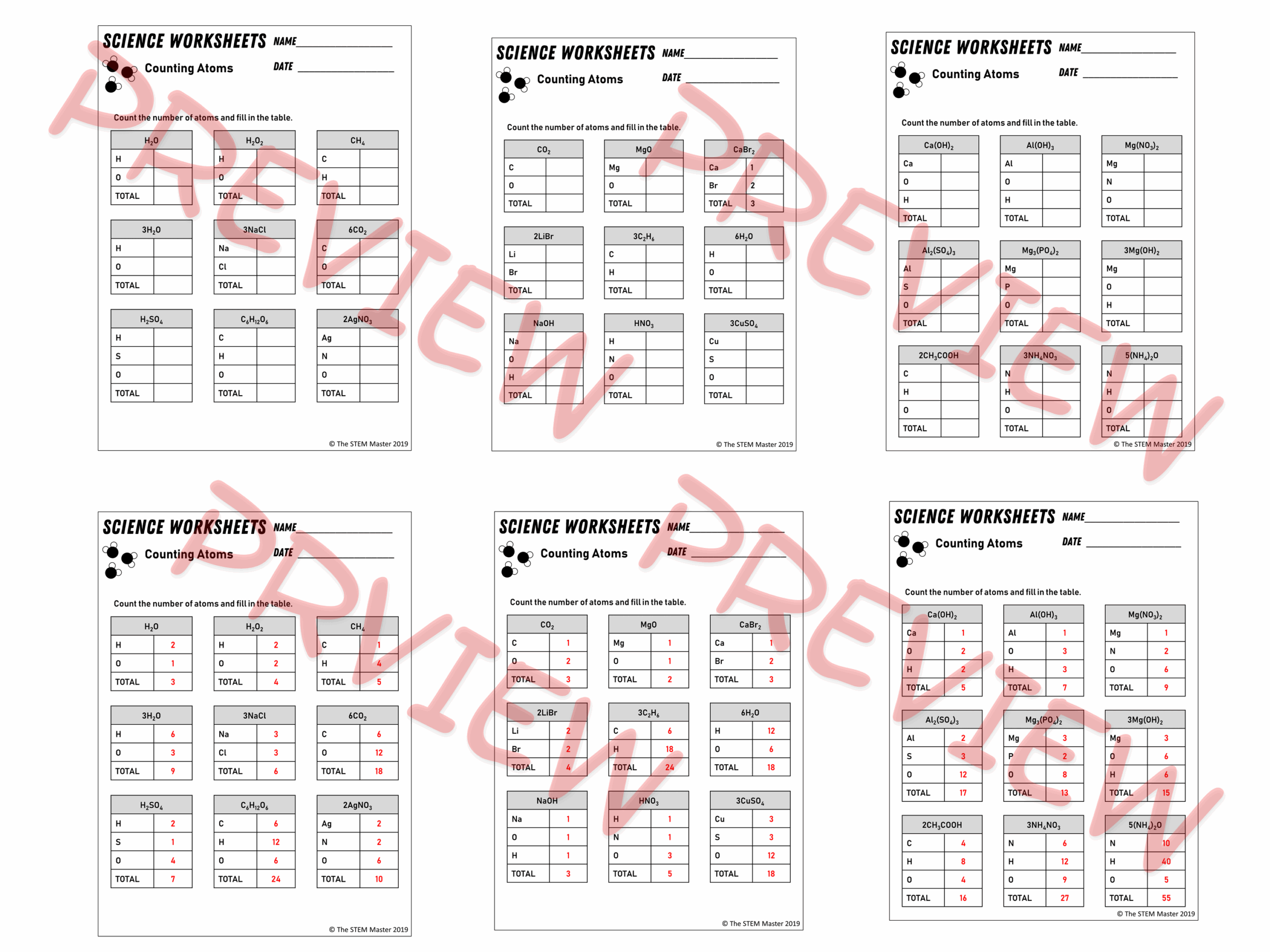 Counting Atoms Worksheets Teaching Resources