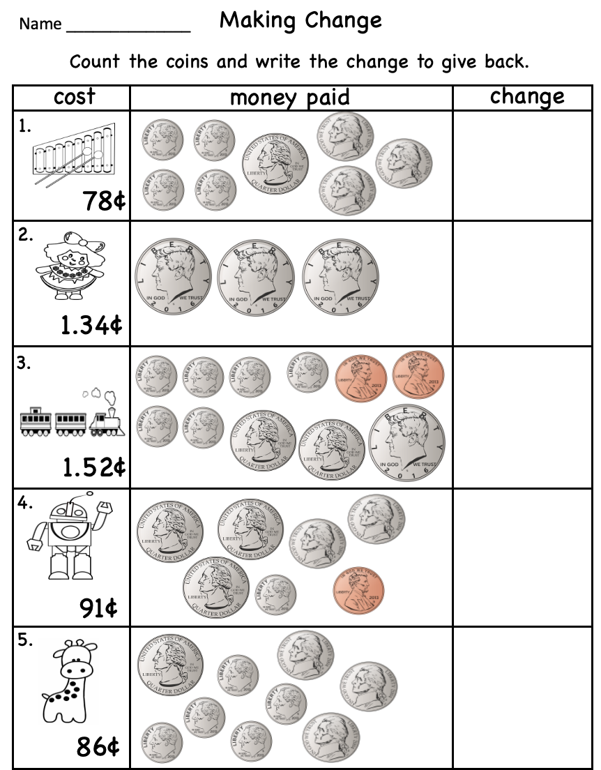counting money worksheets