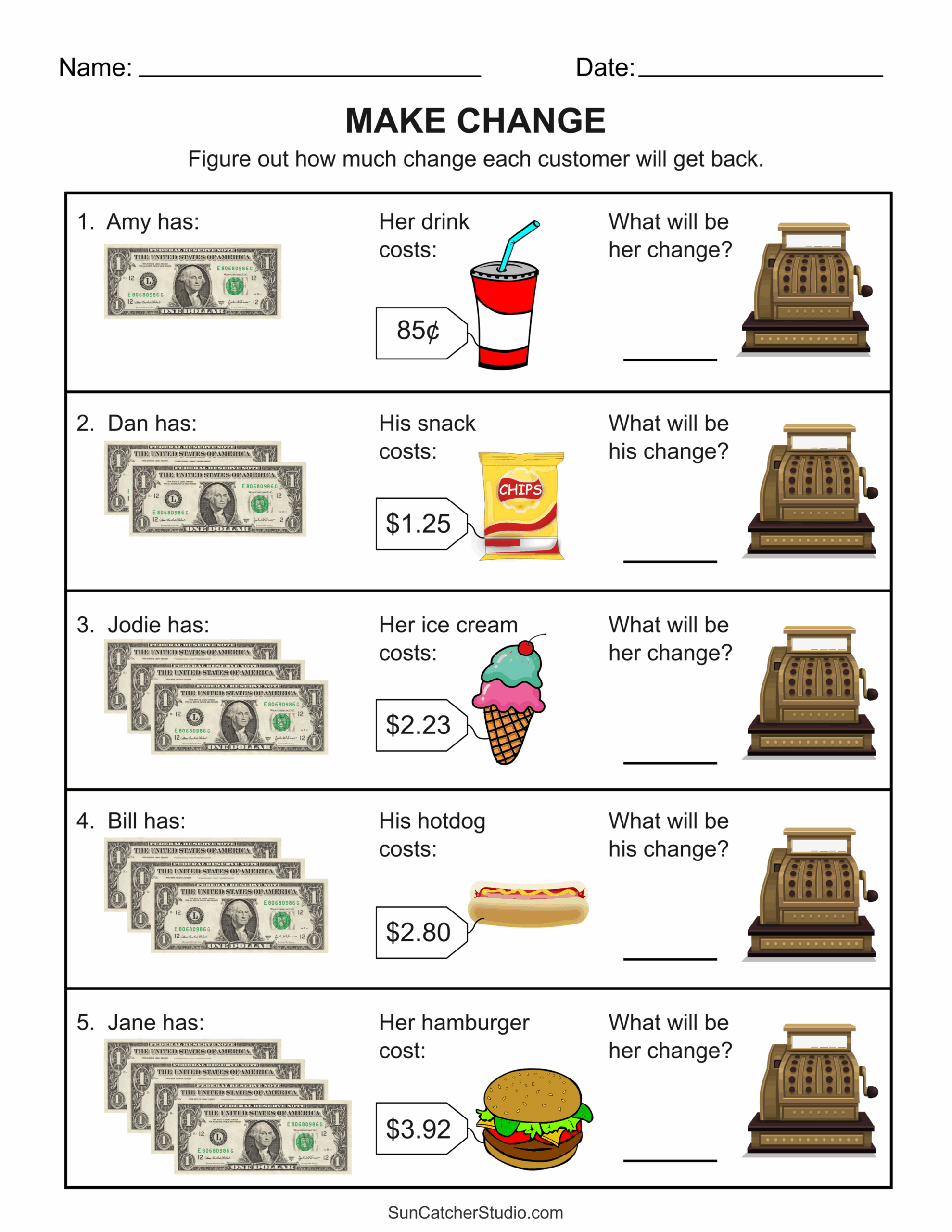 math money worksheets