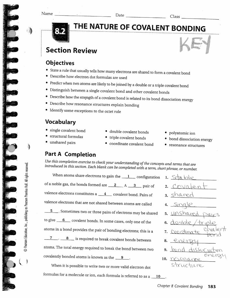 Covalent Bonding Worksheet Chemistry Review