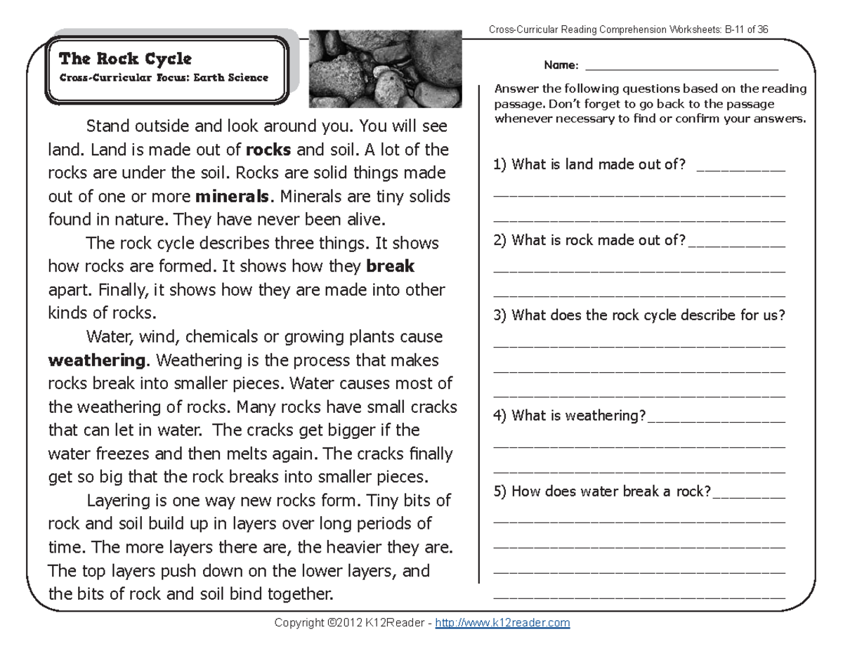 Cross Curricular Earth Science Comprehension Worksheet B 11 Studocu