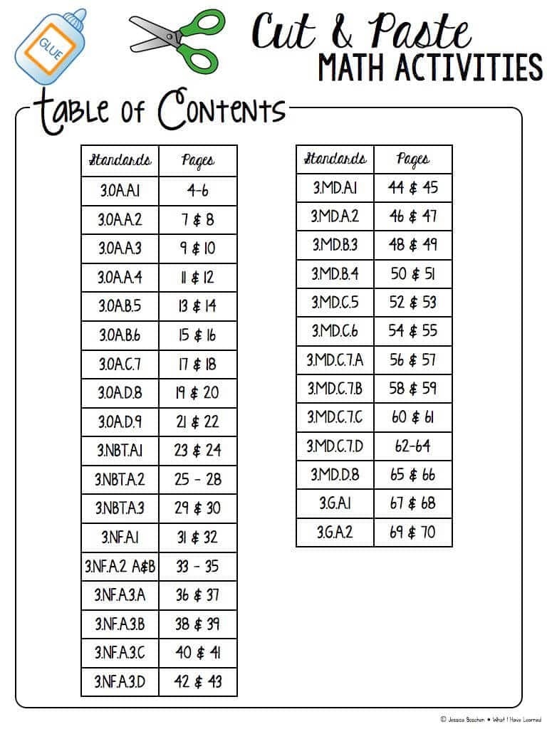Cut And Paste Math Activities For Third Grade BUNDLE
